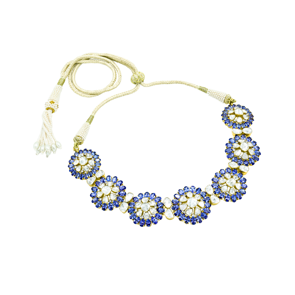 Polki Necklace with Tanzanite Clusters